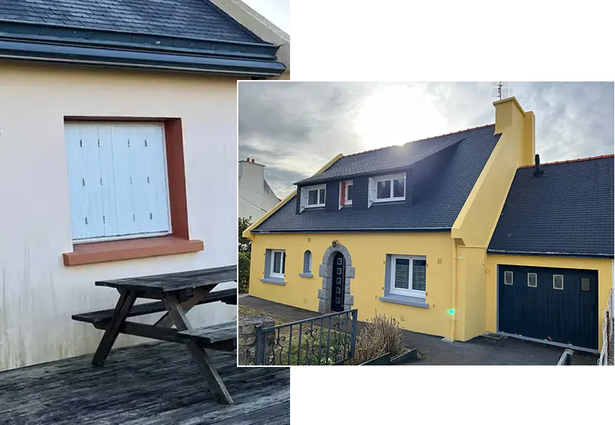 Peinture et ravalement de la façade d'une maison à Quimper.